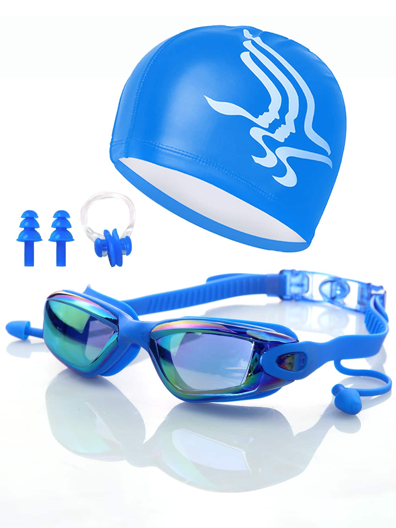 SHENYU 1套矽膠防霧泳鏡和鼻夾和耳塞和游帽 - 藍色 - 查看 1