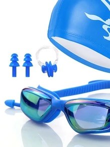 SHENYU 1套矽膠防霧泳鏡和鼻夾和耳塞和游帽 - 藍色 - 查看 3