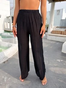 SHEIN Pantalones playeros simple de malla transparente - Negro - Ver 3