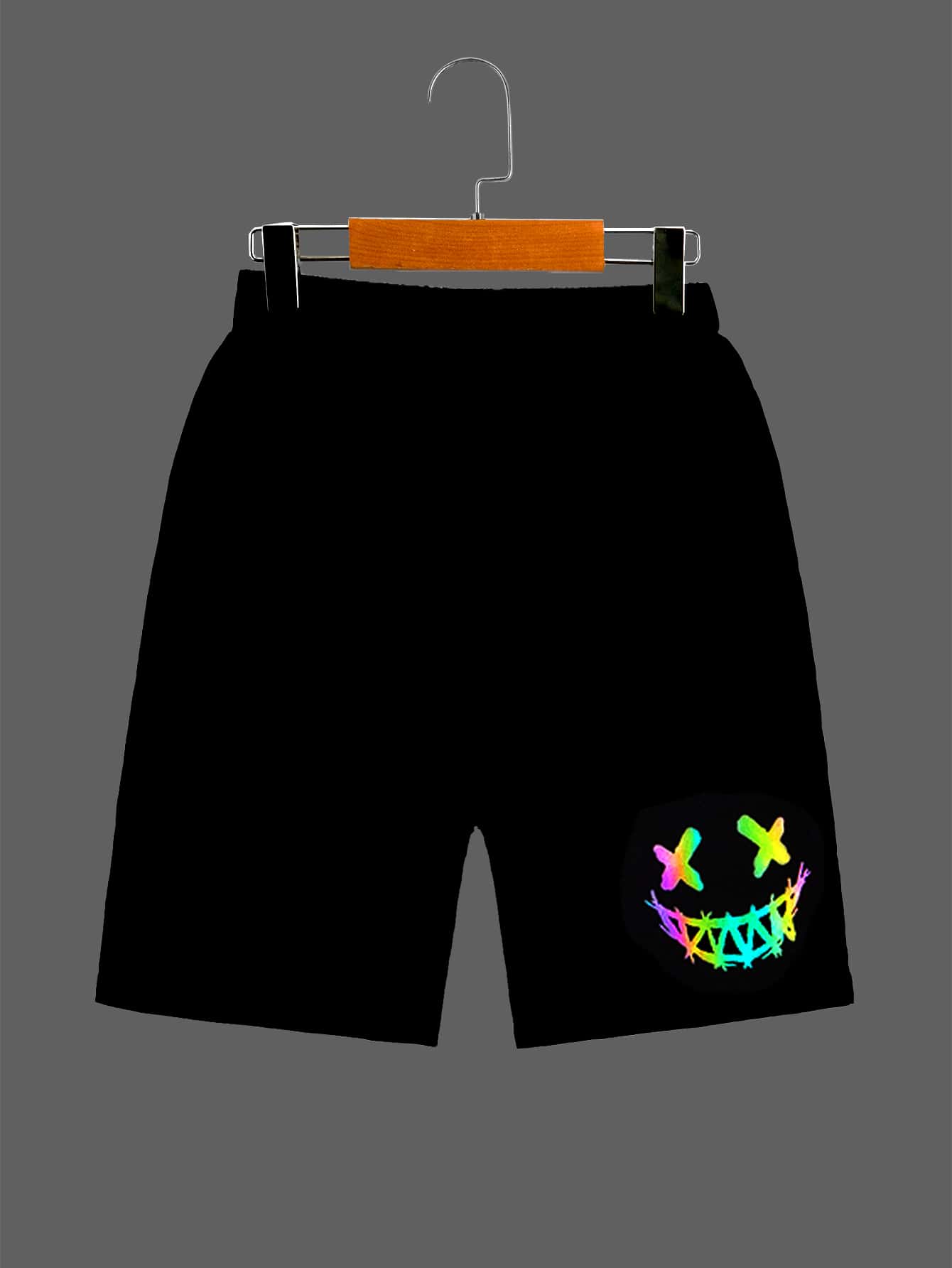 SHEIN 夏季男孩反光卡通圖案彈性腰休閒短褲