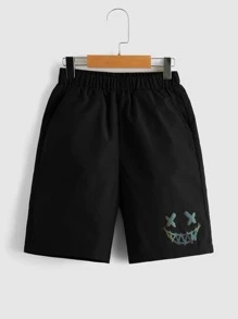 SHEIN 夏季男孩反光卡通圖案彈性腰休閒短褲