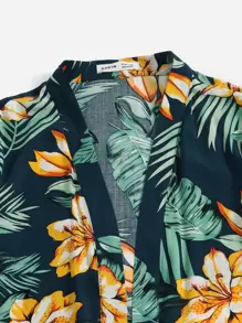 SHEIN Tween Boy Tropical Print Shirt And Shorts Set, Suitable For Vacation - Multicolor - View 3