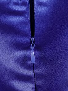 Girls Floral Print Bow Asymmetrical Neck Ruffle Hem Satin Gown Dress - Royal Blue - View 6