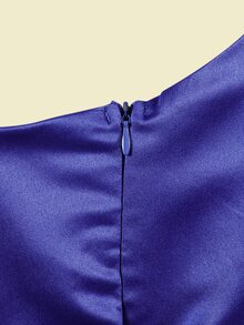 Girls Floral Print Bow Asymmetrical Neck Ruffle Hem Satin Gown Dress - Royal Blue - View 8