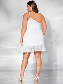 SHEIN Belle Plus Appliques One Shoulder Wedding Dress - White - View 2