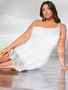 SHEIN Belle Plus Appliques One Shoulder Wedding Dress - White - View 4