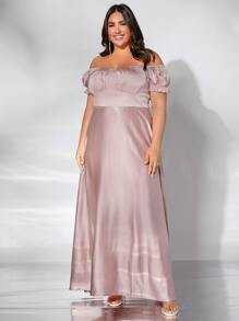 SHEIN Belle Vestido de dama de honor de hombros descubiertos pecho con fruncido - Rosa Pálido - Ver 1