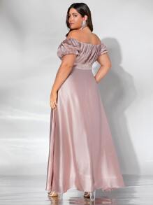 SHEIN Belle Vestido de dama de honor de hombros descubiertos pecho con fruncido - Rosa Pálido - Ver 2