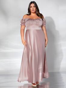 SHEIN Belle Vestido de dama de honor de hombros descubiertos pecho con fruncido - Rosa Pálido - Ver 4
