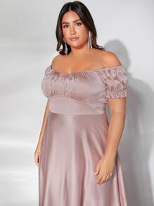SHEIN Belle Vestido de dama de honor de hombros descubiertos pecho con fruncido - Rosa Pálido - Ver 6
