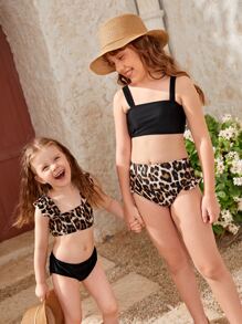Tween Girl 1 set Leopard Bikini Set Summer Beach - Multifärgad - Visa 3