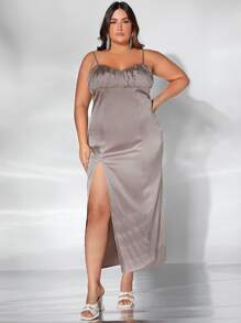 SHEIN Belle Plus Ruched Bust Split Thigh Satin Bridesmaid Dress - Dusty Purple - View 1