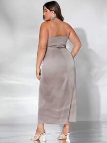 SHEIN Belle Plus Ruched Bust Split Thigh Satin Bridesmaid Dress - Dusty Purple - View 2