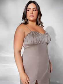 SHEIN Belle Plus Ruched Bust Split Thigh Satin Bridesmaid Dress - Dusty Purple - View 4