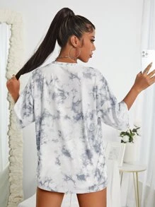 INAWLY Tie Dye Drop Shoulder Tricou supradimensionat Tricouri grafice Femei Topuri
