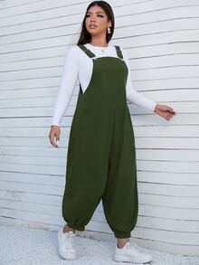 SHEIN EZwear Plus Slant Pocket Overalls Without Tee - Army Green - View 4