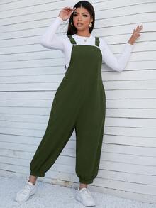 SHEIN EZwear Plus Slant Pocket Overalls Without Tee - Army Green - View 5