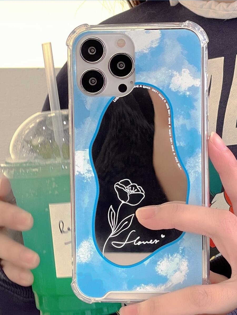 Funda de móvil de espejo con patrón de rosa - Multicolor - Ver 1