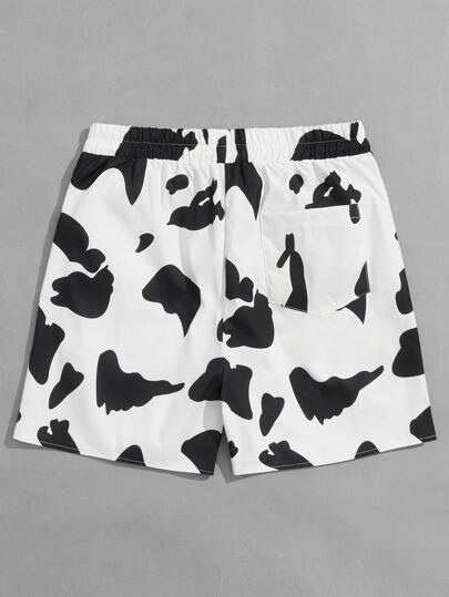 Street Life Men Cow Print Drawstring Waist Shorts, School