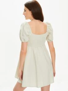 Vestido mini de manga farol - Caqui - Ver 2