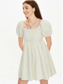 Vestido mini de manga farol - Caqui - Ver 3