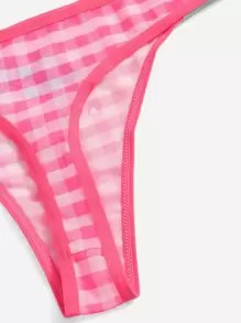 ROMWE Kawaii 3pack Letter Cartoon Graphic Gingham Mesh Panty Set - Multicolor - View 3