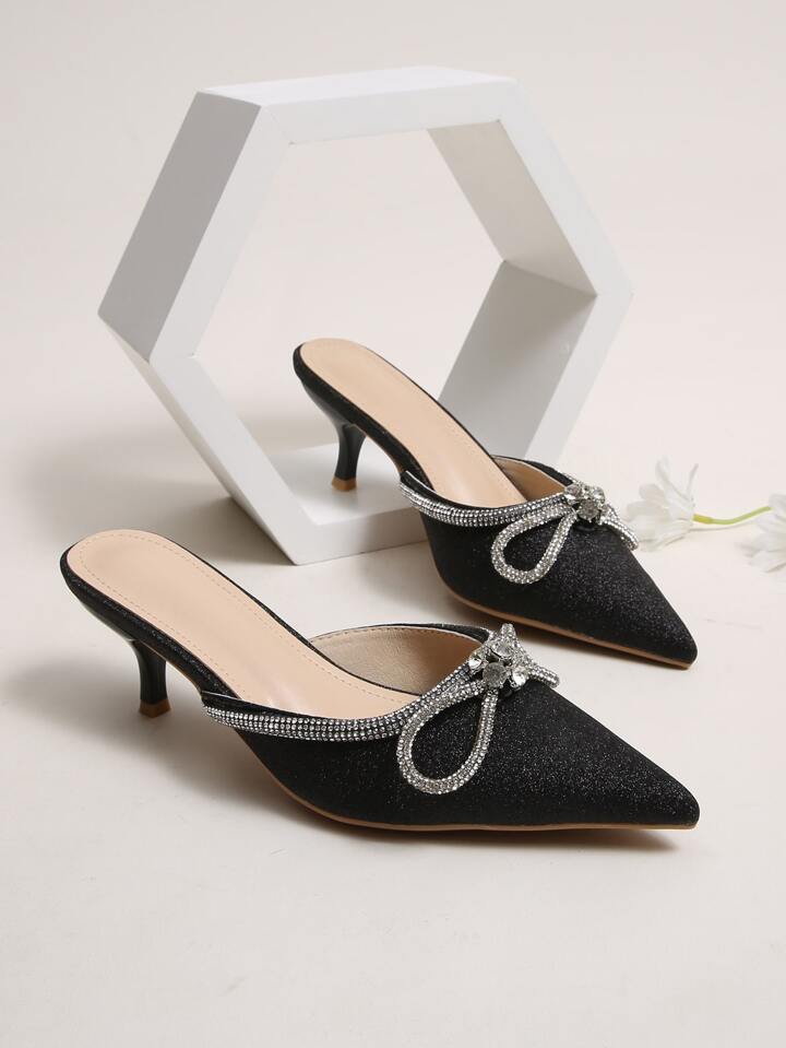 Versona Rhinestone Bow Heeled Mules, 42% OFF