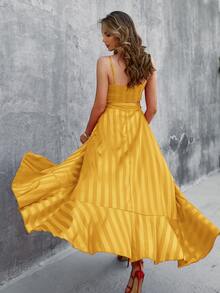 Glamaker Conjunto falda cruzada bajo con fruncido con top de tirantes con cordón delantero - Amarillo - Ver 2