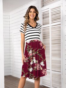 DEARCASE Striped Floral Print Dress - Multicolor - View 5