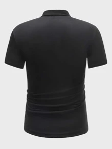 Manfinity NiteLyfe Áo thun có cổ Nam Nút phía trước màu trơn Giải trí - màu đen - Xem 2