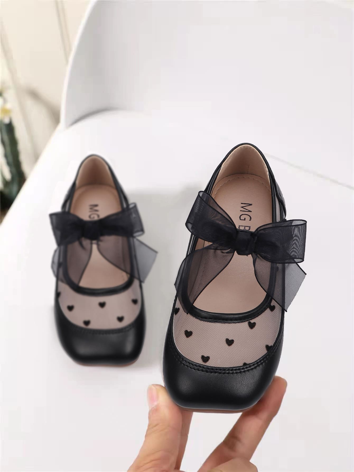 1pair Girls' Mary Jane Flat Shoes With Bow Detail For Casual Wear - Black - View 1