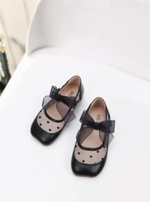 1pair Girls' Mary Jane Flat Shoes With Bow Detail For Casual Wear - Black - View 3