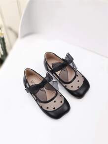 1pair Girls' Mary Jane Flat Shoes With Bow Detail For Casual Wear - Black - View 4