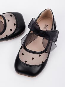 1pair Girls' Mary Jane Flat Shoes With Bow Detail For Casual Wear - Black - View 5
