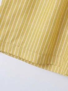 Pantalones de pierna ancha con top ribete fruncido de rayas - Amarillo - Ver 4
