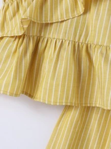 Pantalones de pierna ancha con top ribete fruncido de rayas - Amarillo - Ver 5