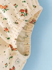 嬰兒花卉圖案和波點圖案拼接領連身背心