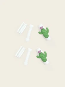 2pcs Cactus Shaped Data Cable Protector - Green - View 3