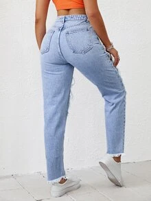 Light Washed Ripped Jeans - Light Wash - View 2