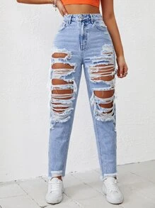 Light Washed Ripped Jeans - Light Wash - View 3