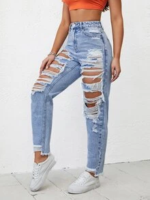 Light Washed Ripped Jeans - Light Wash - View 4