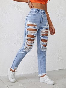 Light Washed Ripped Jeans - Light Wash - View 5