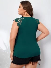 SHEIN Clasi Plus Contrast Eyelet Embroidery Notched Neck Blouse