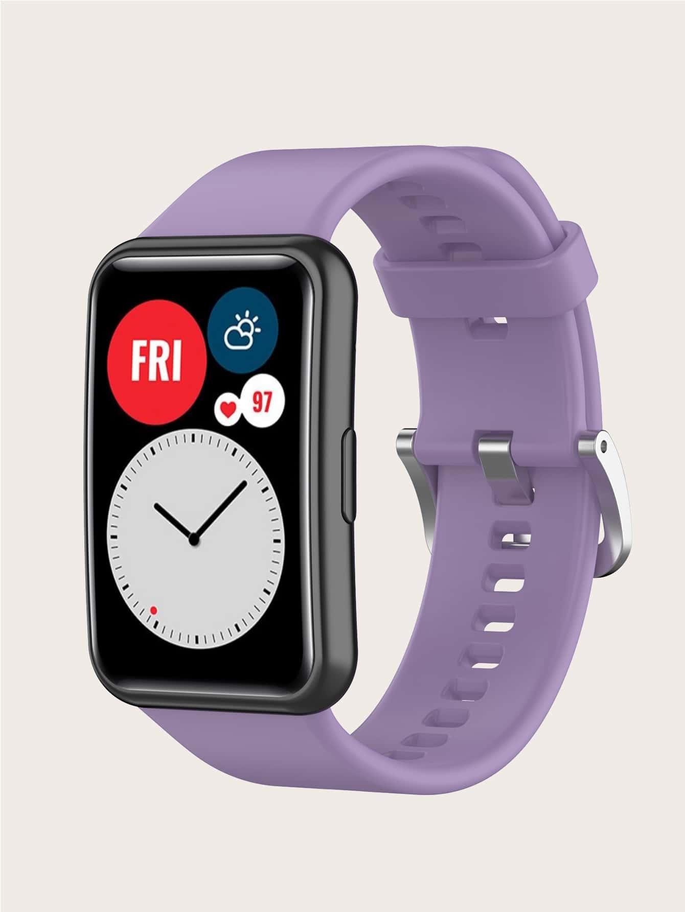 1 pieza Correa de reloj inteligente de silicona de color púrpura claro sólido para mujer/hombre con herramientas de reemplazo de correa de reloj compatible con Huawei Watch Fit - Púrpura malva - Ver 1