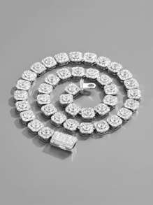 適合女士男士流行龐克嘻哈風格搖滾派對全水鑽華麗裝飾項鍊合金材料適合派對 - 銀色 - 查看 2