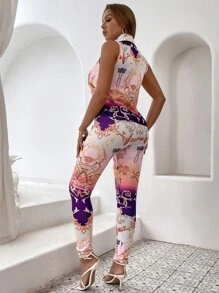 SHEIN Privé 圖案前紐扣襯衫和褲子 - 彩色 - 查看 2
