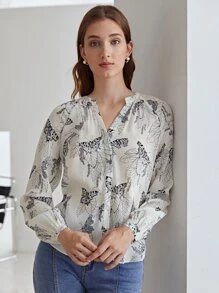 MOTF X Jo Situ Allen 100% SILK BUTTERFLY PRINT BLOUSE - Black and White - View 2