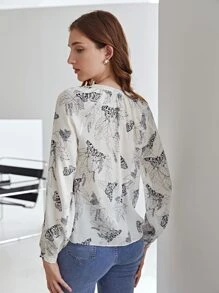 MOTF X Jo Situ Allen 100% SILK BUTTERFLY PRINT BLOUSE - Black and White - View 3