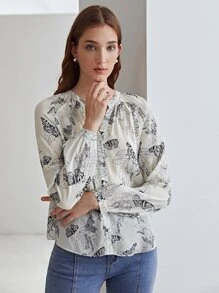 MOTF X Jo Situ Allen 100% SILK BUTTERFLY PRINT BLOUSE - Black and White - View 5