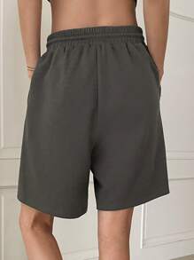 DAZY 腰部抽繩闊腿短褲 - 深灰色 - 查看 5